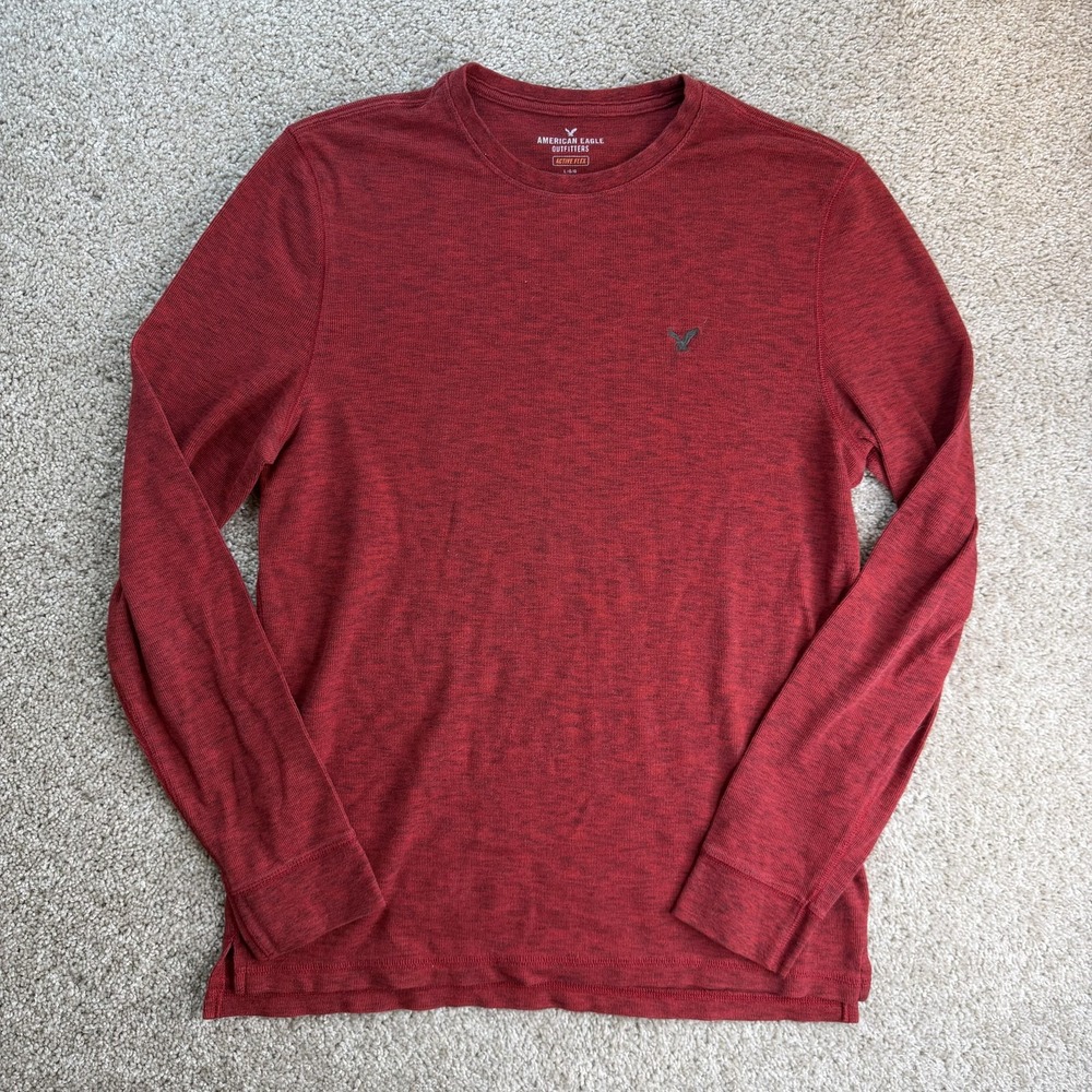 American Eagle Outfitters Shirt Mens Large Red Long Sleeve Active Flex Crew Neck